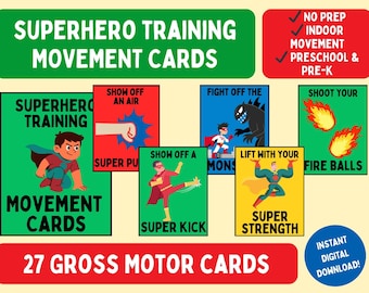 Cartes de déplacement de super-héros | Motricité globale, activités préscolaires (téléchargement PDF)