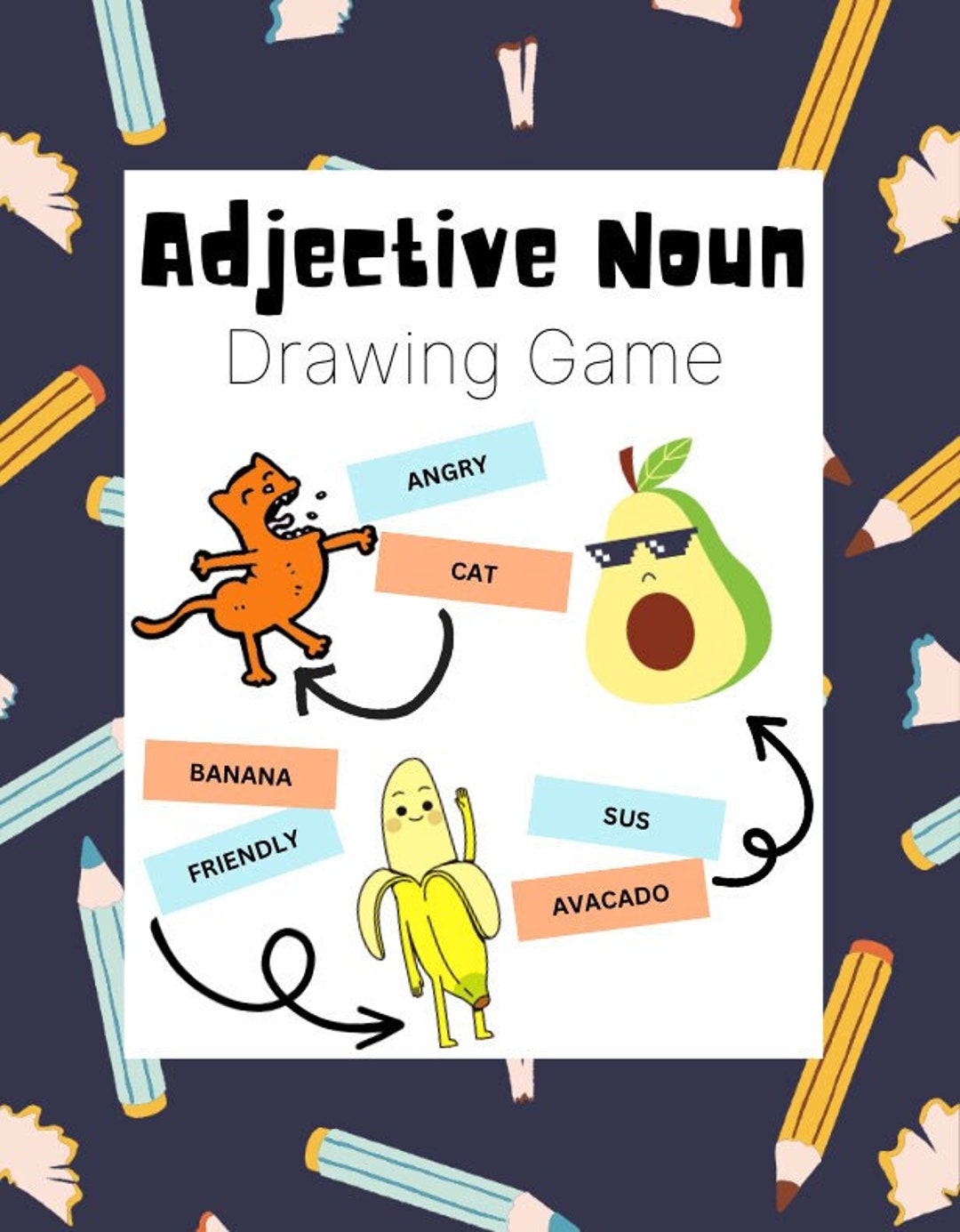 Adjective Noun Mix up Drawing Game Brain Breaks, Parts of Speech