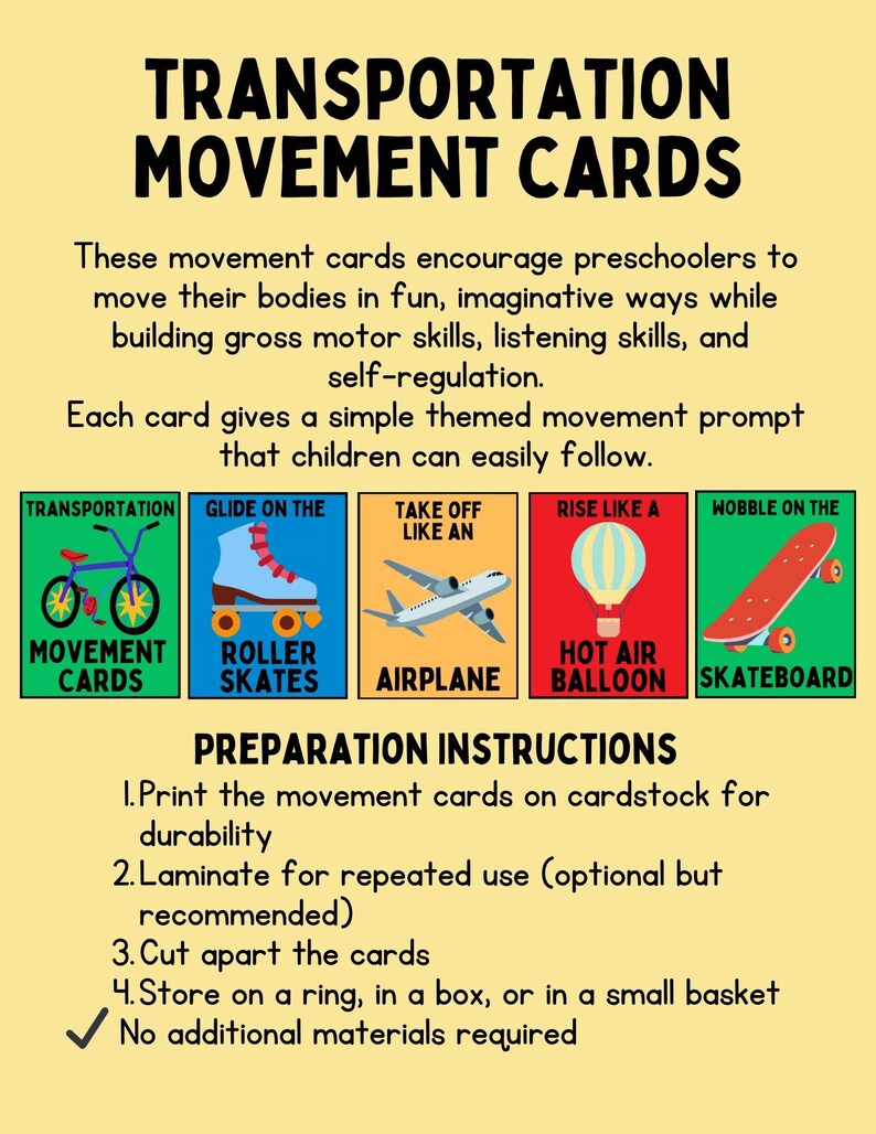 Transportation Movement Cards | Preschool Gross Motor Skills (PDF Download) image 2