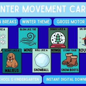Winter Movement Cards | 24 Card Pack | Preschool Gross Motor Activity Printable image 1
