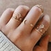 Moon and Stars 7 piece gold rings, Crescent Moon and Star Gold Rings, Stacking Rings 