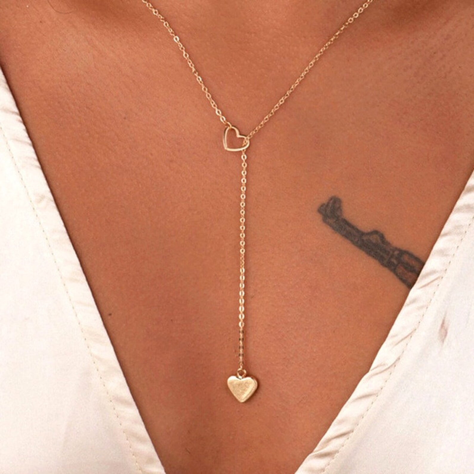 Gold Heart Drop Necklace Dainty Heart Necklace Minimalist Etsy UK