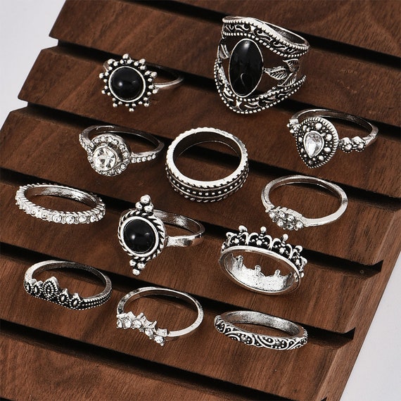 Anillos de apilamiento góticos negro y plata - Etsy España