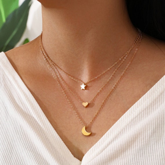 Moon Heart and Star Layer Necklace 