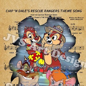 Music Silhouette Print, inspired by music from Disney's (original) Chip 'N Dale's Rescue Rangers Theme Song