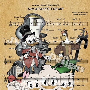Music Silhouette Print, inspired by music from Disney&#39;s (updated) DuckTales Theme Song (2000&#39;s version)