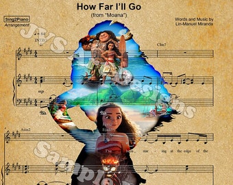 Music Silhouette Print, inspired by Moana, "How Far I''ll Go"