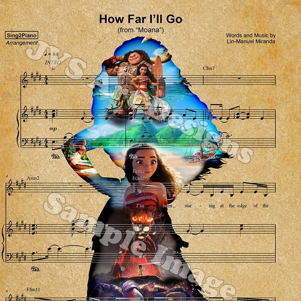 Music Silhouette Print, inspired by Moana, "How Far I''ll Go"