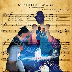 Music Silhouette Print, Cinderella, &quot;So This is Love&quot;, German version subtext
