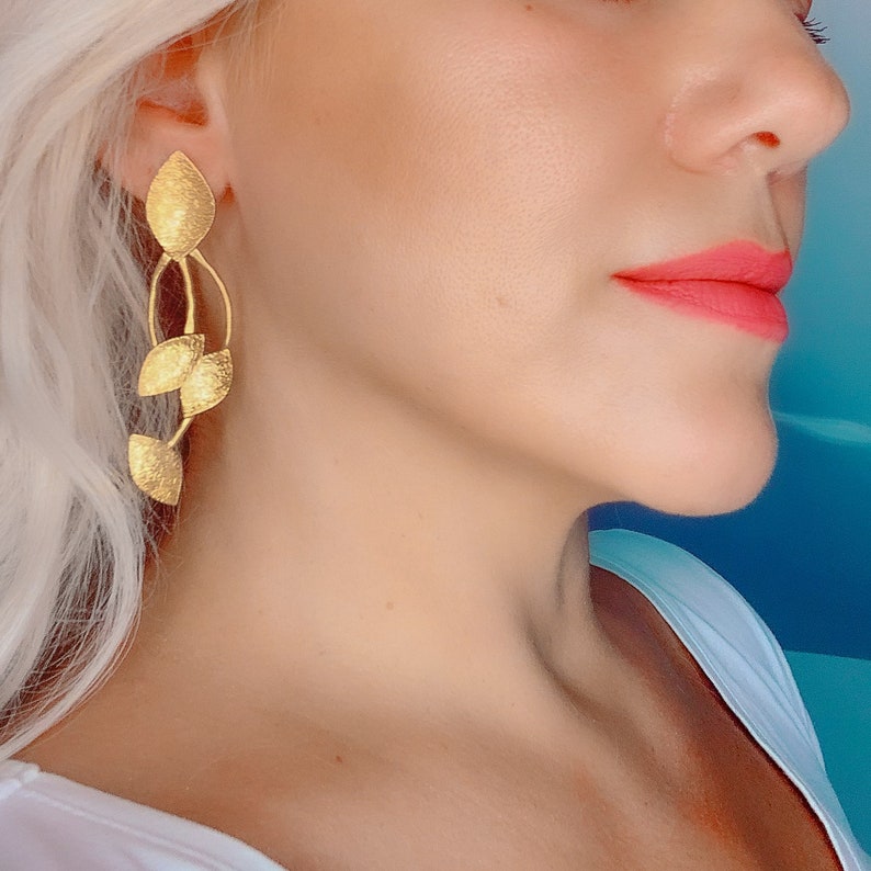 Gold Leaf Edgy Earrings Dangle Drop Leaf Jewellery Unique Bridal Gift Idea Chic and Inexpensive Gift Idea Women /& Girls