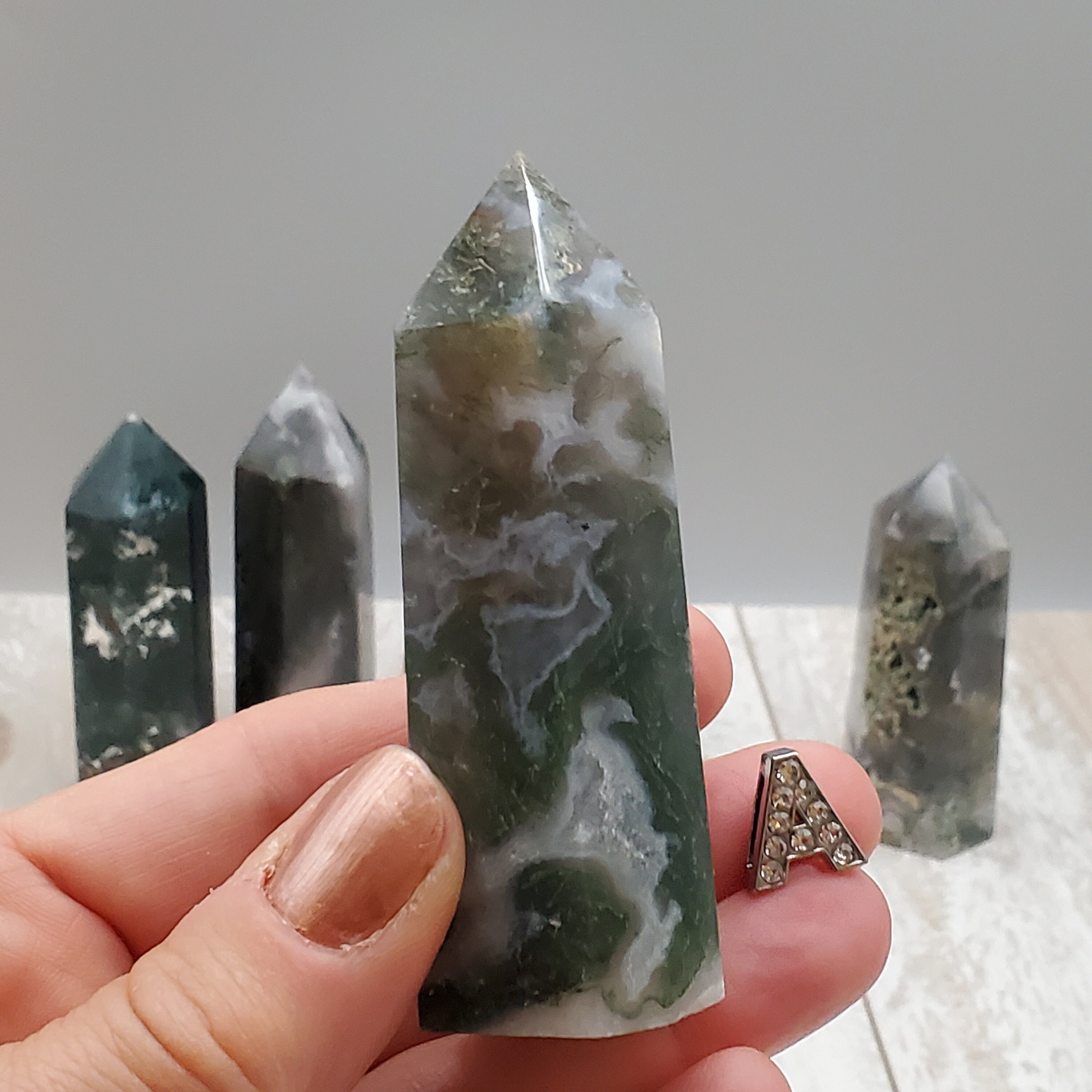 Moss Agate polished points choose your own moss agate tower | Etsy