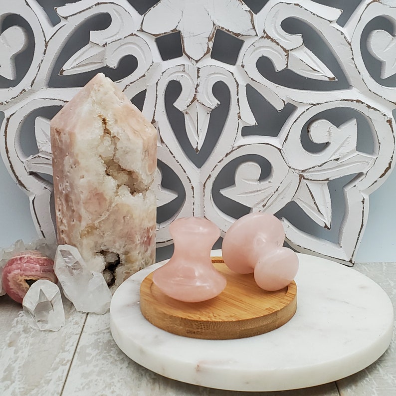 Hand Carved Rose Quartz Gua Sha Mushroom, Facial Massage Tool Enhances Circulation, Rejuvenates Skin, Self Care image 2