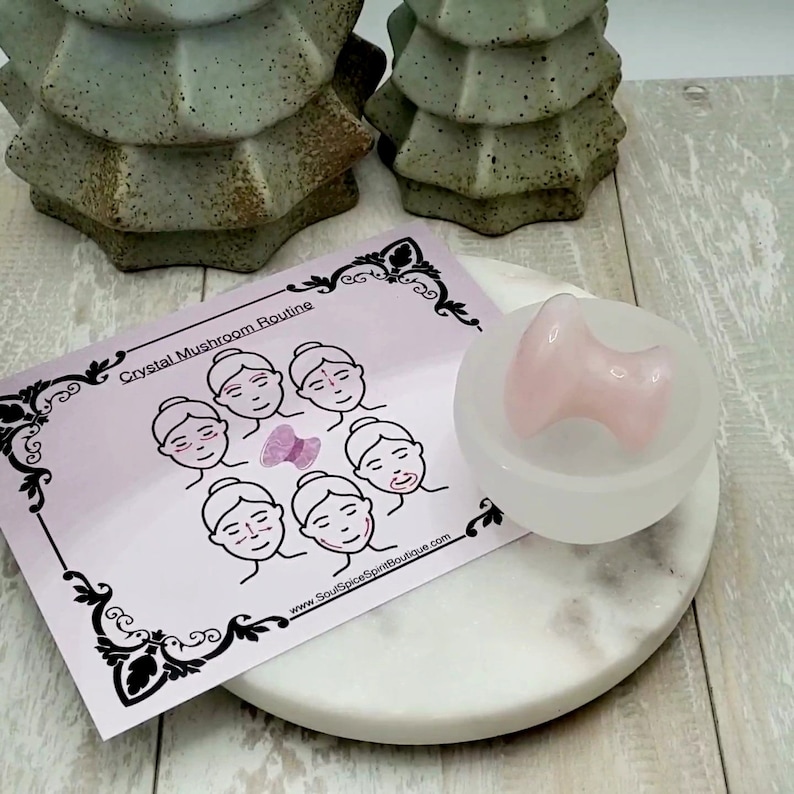 Hand Carved Rose Quartz Gua Sha Mushroom, Facial Massage Tool Enhances Circulation, Rejuvenates Skin, Self Care image 7