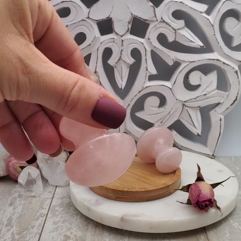 Hand Carved Rose Quartz Gua Sha Mushroom, Facial Massage Tool Enhances Circulation, Rejuvenates Skin, Self Care image 5