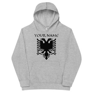 Águila albanesa + su nombre personalizado sudadera con capucha de vellón para niños, para niños de 3 a 13 años, sudadera con capucha albanesa para niños, ropa albanesa