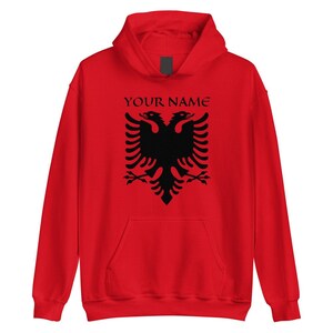Águila albanesa + su nombre personalizado unisex sudadera con capucha para adultos, sudadera con capucha albanesa, águila albanesa, ropa albanesa