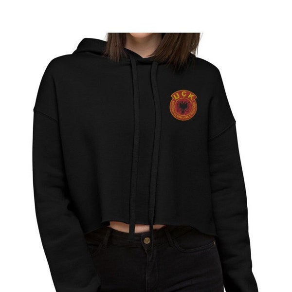 UÇK Emblem Embroidered Women’s Cropped Sweatshirt, UCK Sweater, Ushtria Çlirimtare e Kosovës, Albanian Sweater, KLA, Kosovo Liberation Army