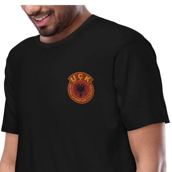 UÇK Emblem Embroidered Adult T-Shirt, UCK Shirt, Kosova Military/Army, Kosova/Albanian Heroes, Albanian Fighters, Albanian Clothing