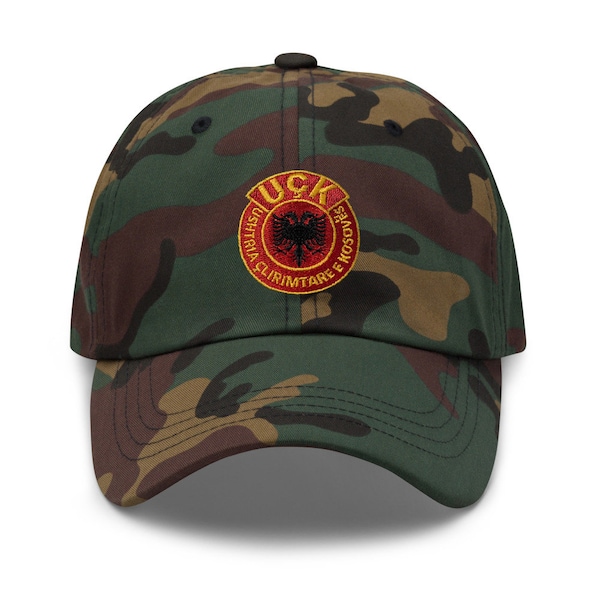 UÇK Emblem Embroidered Camouflage Dad Hat, UCK Hat, Ushtria Çlirimtare e Kosovës, Albanian Hat, KLA Hat, Kosovo Liberation Army,