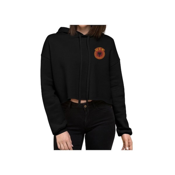 UÇK Emblem Embroidered Women’s Cropped Sweatshirt, UCK Sweater, Ushtria Çlirimtare e Kosovës, Albanian Sweater, KLA, Kosovo Liberation Army