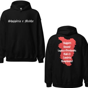Shqipëria e Madhe + Mapa da Grande Albânia com capuz adulto, albanês, pulôver com capuz, roupas albanesas