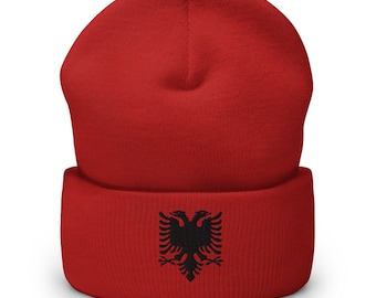 Albanian Eagle Embroidered Beanie, Albanian Hat, Albanian Eagle, Red & Black, Albanian Apparel