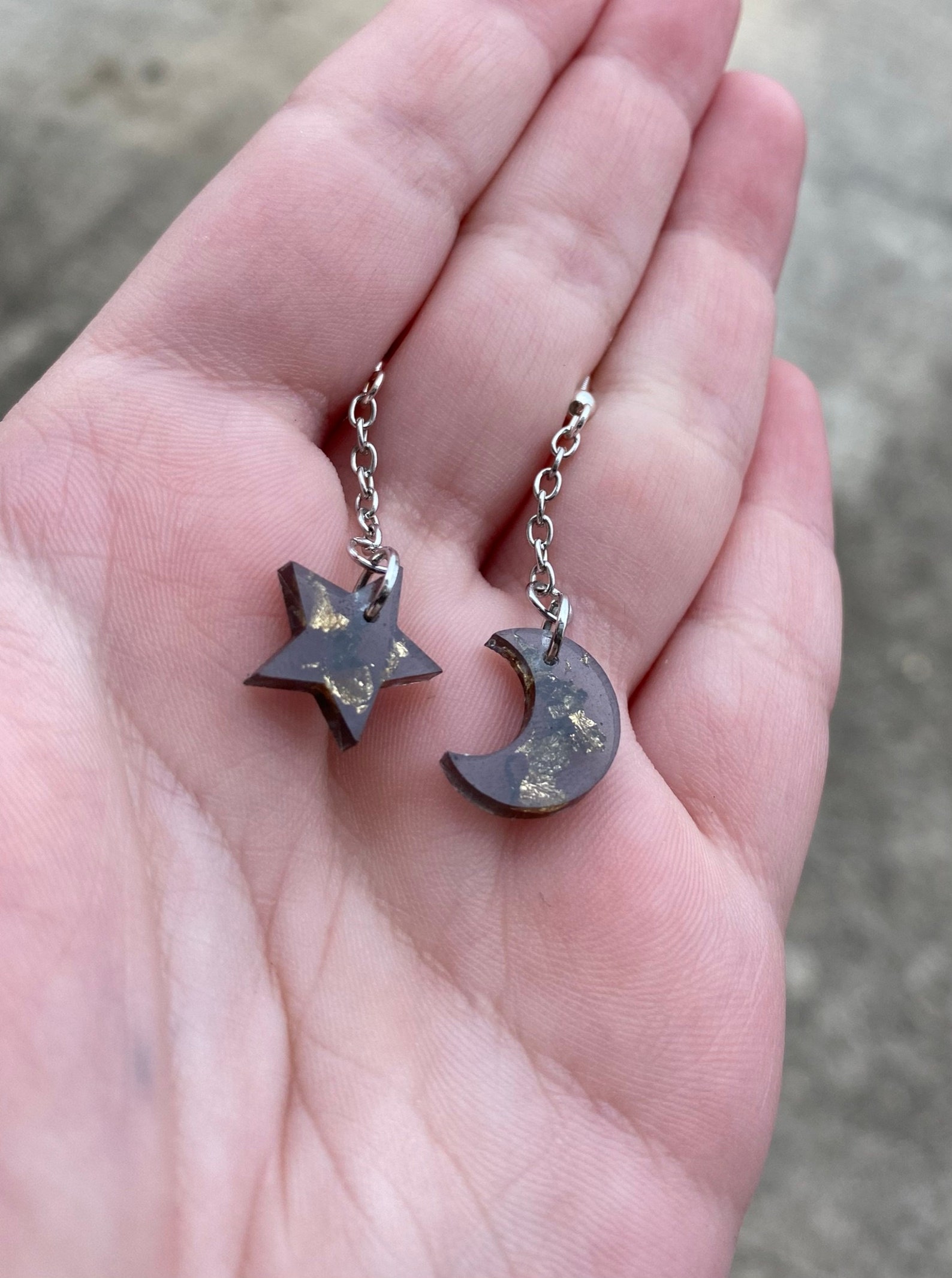 Black & Gold Star and Moon Drops | Etsy