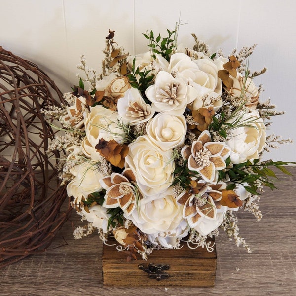 White Wedding Bouquet, Rustic Bridal Bouquet, Sola Wood Flowers, Wooden Keepsake Bouquet, Bridesmaid Bouquets, Groomsmen Boutonnieres