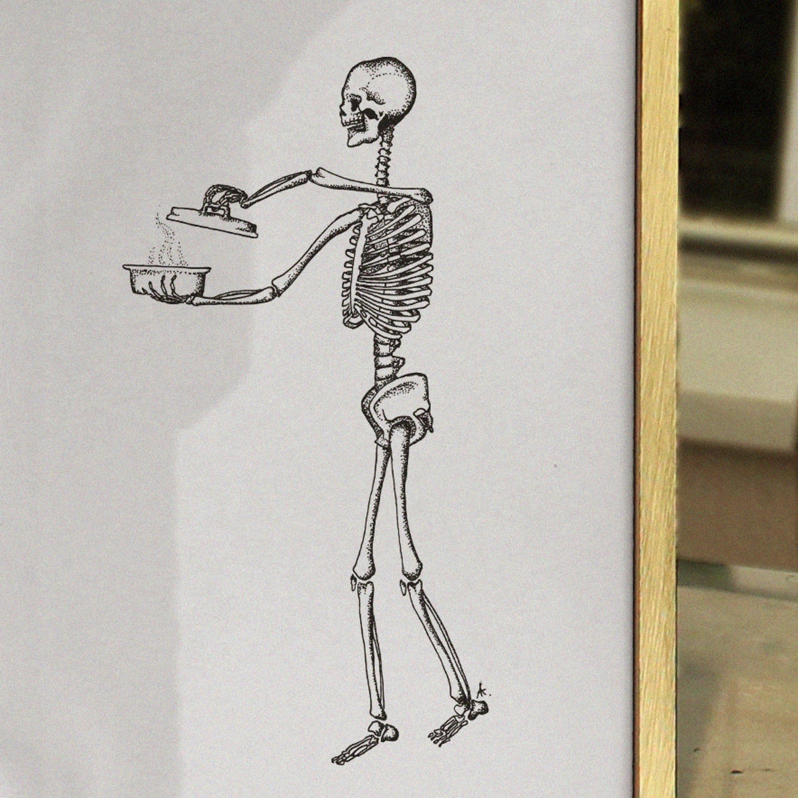 Skeleton Cook A5 Thanksgiving Halloween Drawing Dotwork Etsy