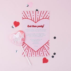 The ultimate red and pink wedding stationery! Featuring a bursting heart design, retro font and fun wording, this is the Malibu collection. On the day stationery including heart shape place cards, menus, table numbers, welcome signs and table plans.