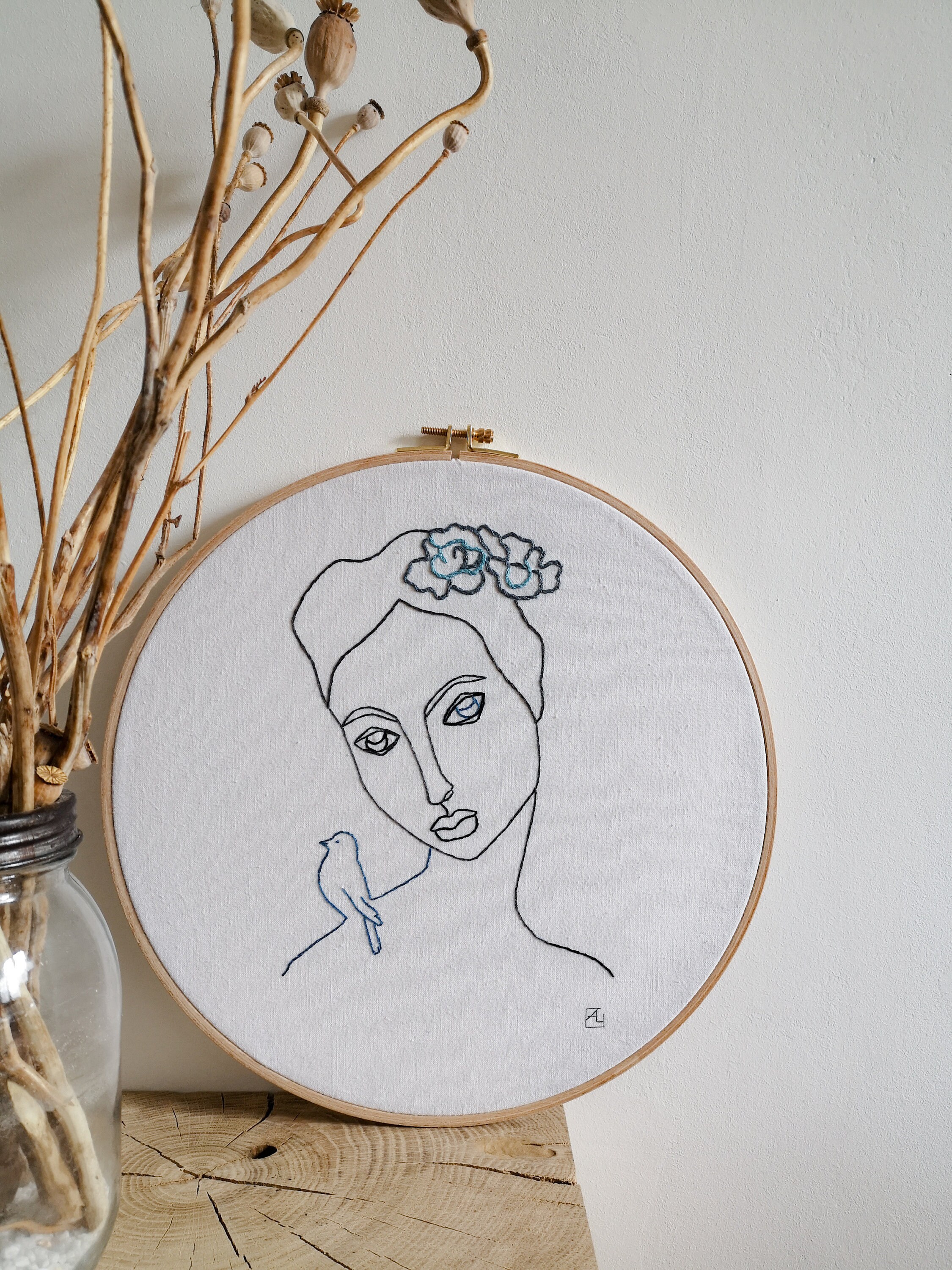 L'oiseau Bleu - Broderie Hoop Art
