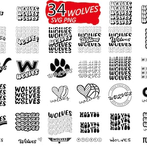 34 Bundle Wolves Svg, Mascot Svg, Basketball Svg, Instant Download, School Fonts, T-Shirts Sublimation Cricut, HTV