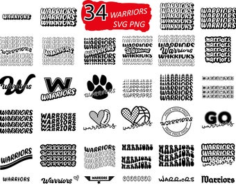 34 Bundle Warriors Svg, Mascot Svg, Basketball Svg, Cheerleader Png, Instant Download, School Fonts, T-Shirts Sublimation Cricut, HTV