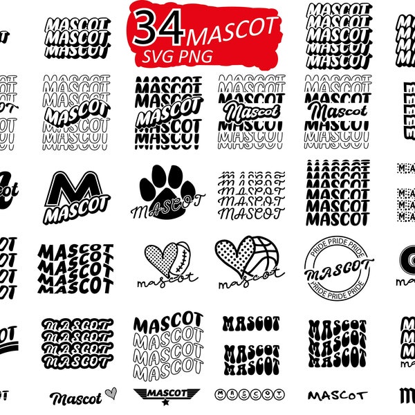 34 Bundle MASCOT Svg, Basketball Svg, Cheerleader Png, Instant Download, School Fonts, T-Shirts Sublimation Cricut, HTV