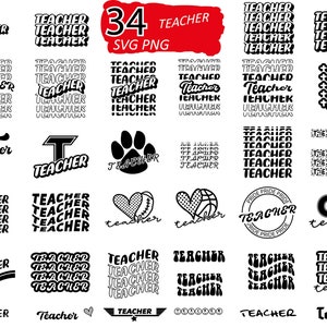 34 Bundle Teacher Svg, Profession Svg, Occupation Png, Instant Download, Mascot Svg, T-Shirts Sublimation Cricut, HTV