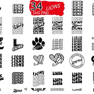 34 Bundle Lions Svg, Mascot Svg, Basketball Svg,  Instant Download, School Fonts, T-Shirts Sublimation Cricut, HTV