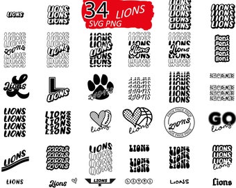 34 Bundle Lions Svg, Mascot Svg, Basketball Svg,  Instant Download, School Fonts, T-Shirts Sublimation Cricut, HTV
