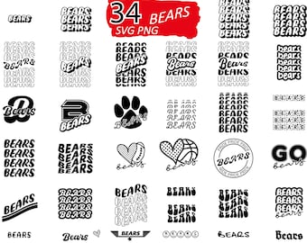 34 Bundle Bears Svg, Mascot Svg, Basketball Svg, Instant Download, School Fonts, T-Shirts Sublimation Cricut, HTV