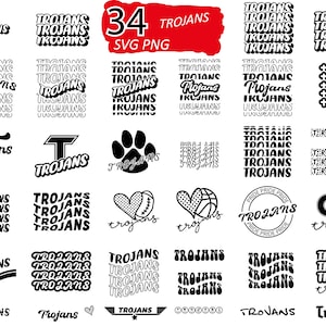 34 Bundle Trojans Svg, Mascot Svg, Basketball Svg, Instant Download, School Fonts, T-Shirts Sublimation Cricut, HTV