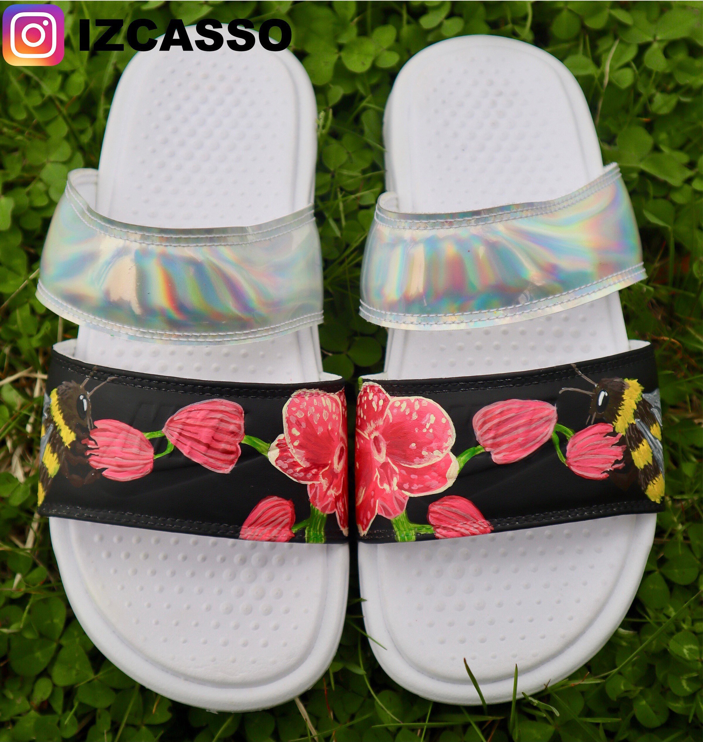 nike slides with butterflies