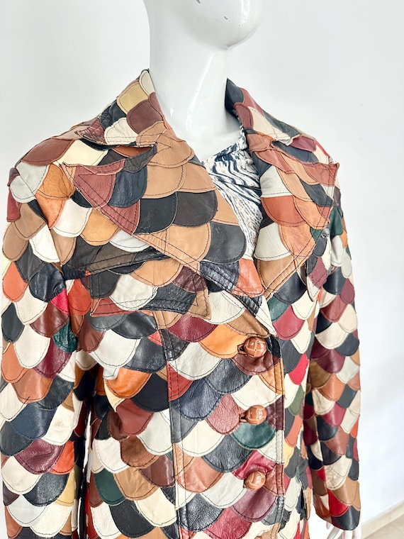 1970s Patchwork Leather Jacket • Fish Scale Desig… - image 8