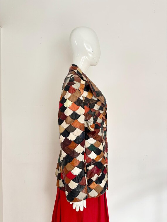 1970s Patchwork Leather Jacket • Fish Scale Desig… - image 9