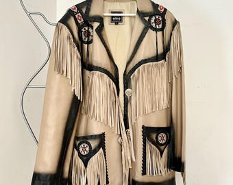 Western Leather Fringe Jacket from the 1980s Cowboy oversize 80s Indian