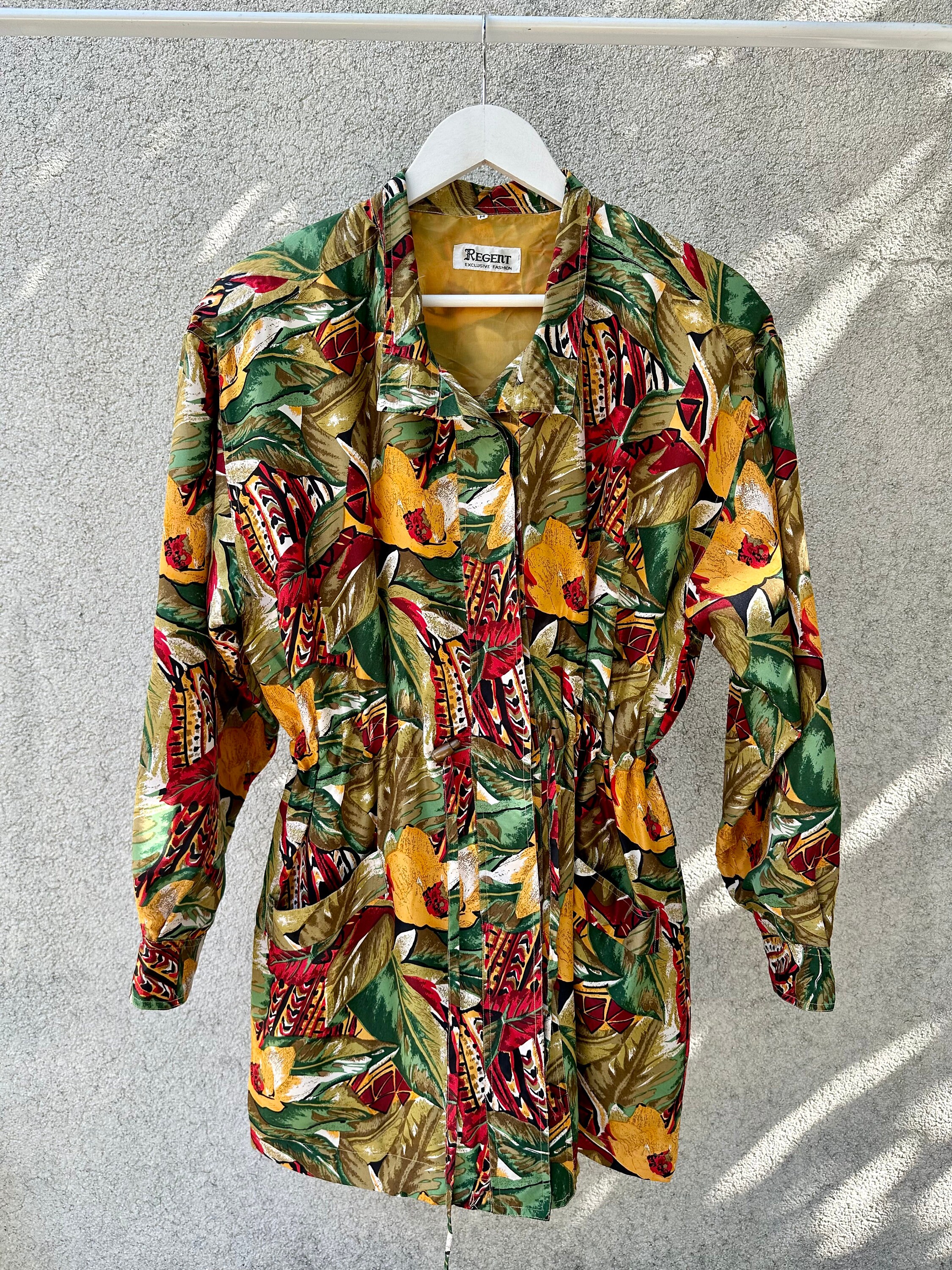 Floral Jungle Oversize 80s Silk Jacket Vintage Etsy