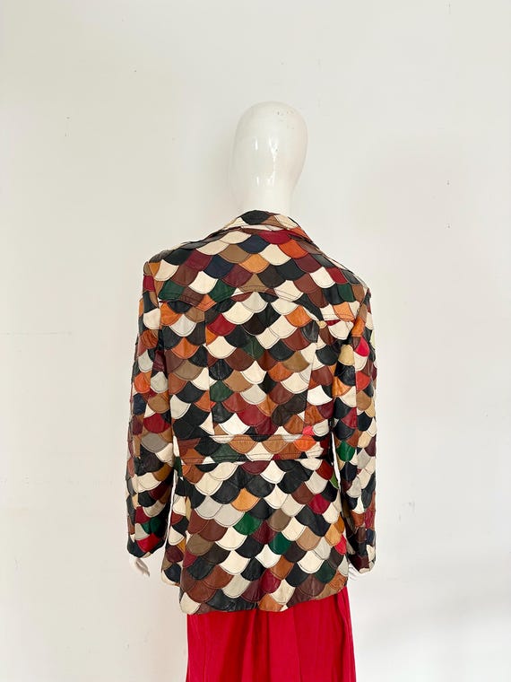 1970s Patchwork Leather Jacket • Fish Scale Desig… - image 10