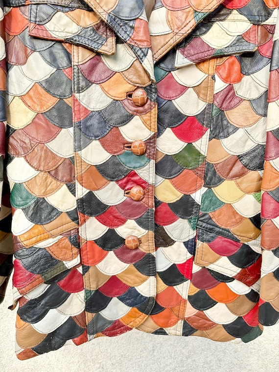 1970s Patchwork Leather Jacket • Fish Scale Desig… - image 5
