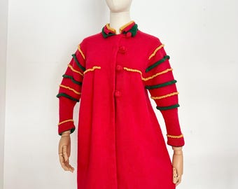 Vintage Scandinavian SEEBERG Wool Cardigan | 1960s Nordic Folk A-Line Coat-Style Sweater | Handcrafted Details | One of a Kind