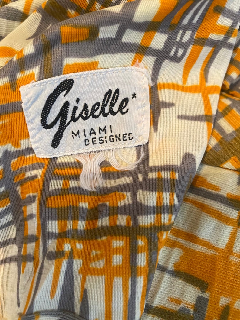 1960\u2019s Giselle Miami Designed abstract dress with tie belt ML