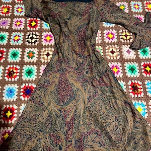 Vintage 2000's Ralph Lauren Paisley Silk Dress Size 10, 3/4 Sleeve