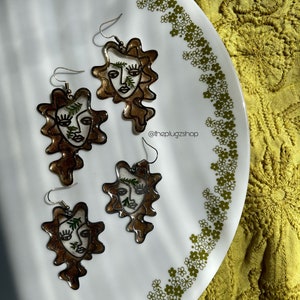 Picasso Face Earrings: Abstract Botanical Jewelry with Fern